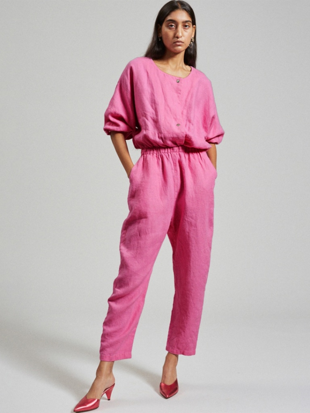 Rachel Comey Holt boxy linen jumpsuit bright pink cotton la garconne 2 XS S M